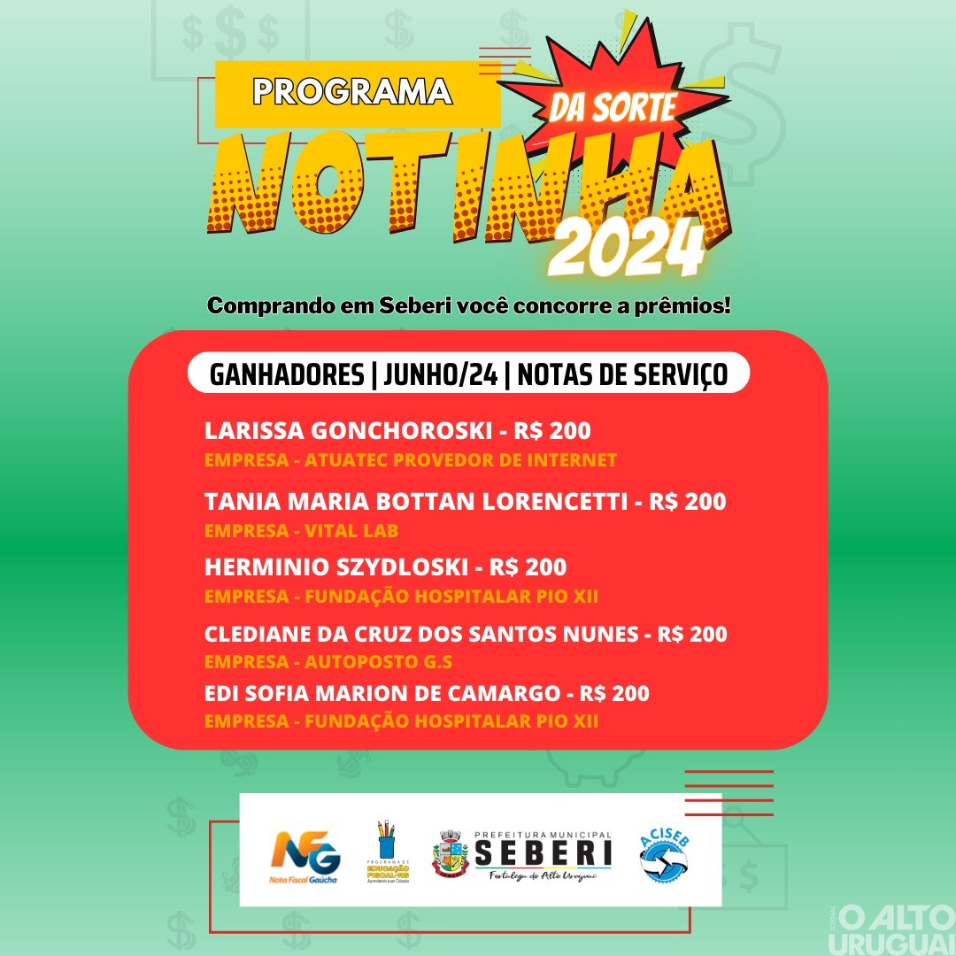 Primeiros ganhadores da Notinha da Sorte são anunciados em Seberi
