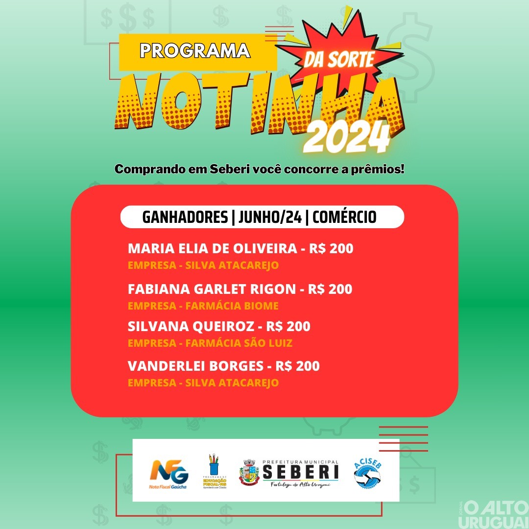 Primeiros ganhadores da Notinha da Sorte são anunciados em Seberi