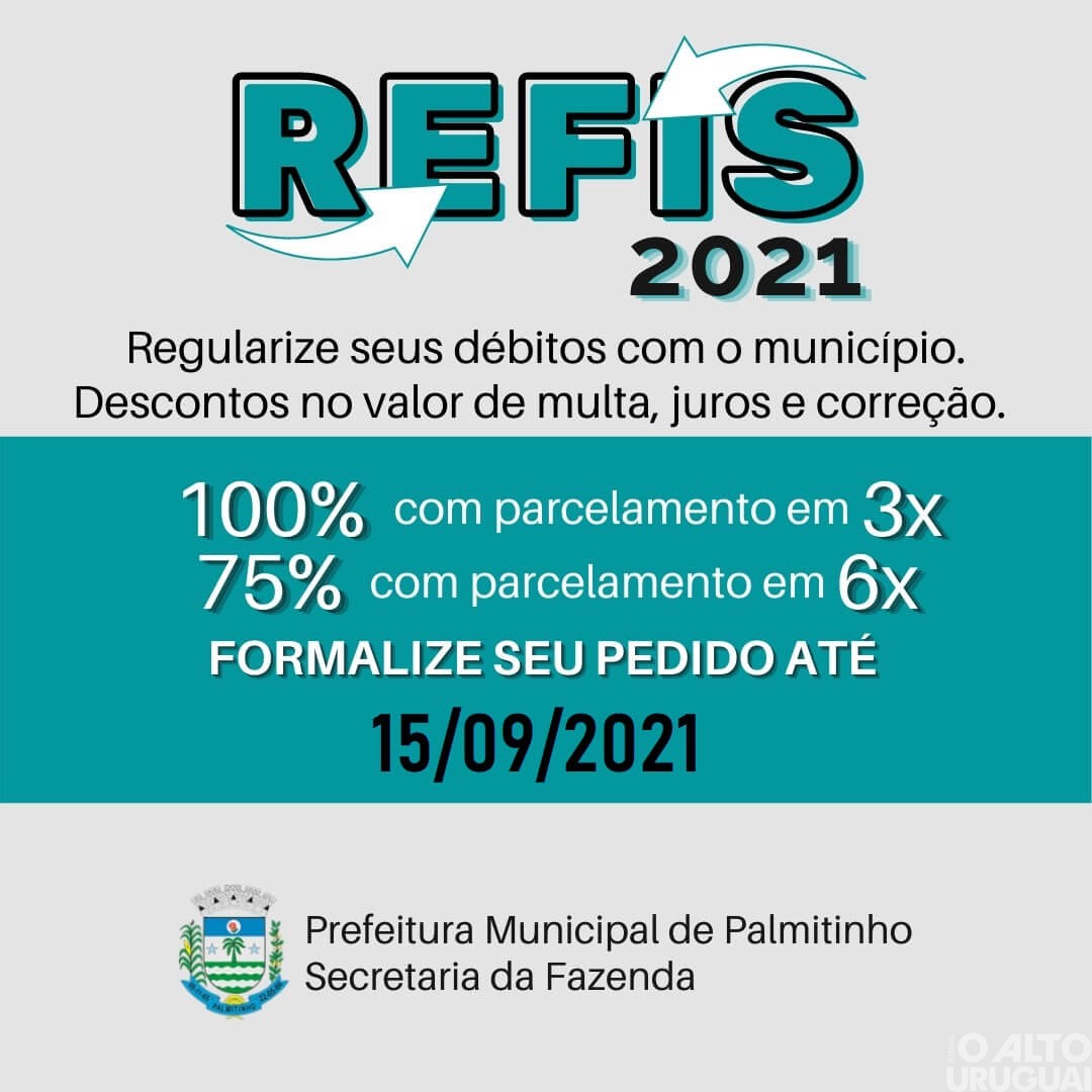 Palmitinho: Refis Municipal é prorrogado até 15 de setembro