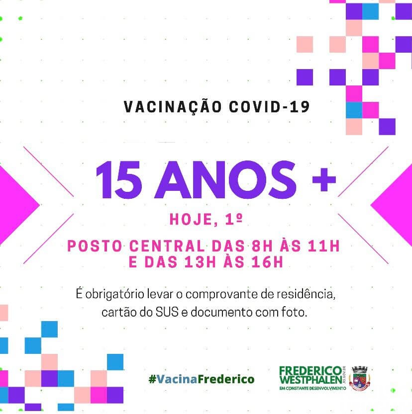 Adolescentes de 15 anos podem receber primeira dose em FW