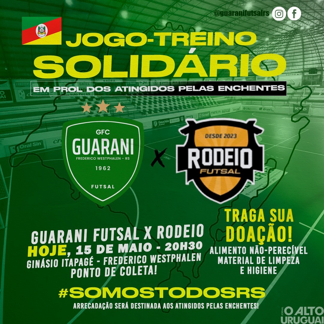 Guarani e Rodeio Futsal fazem jogo solidário nesta quarta-feira