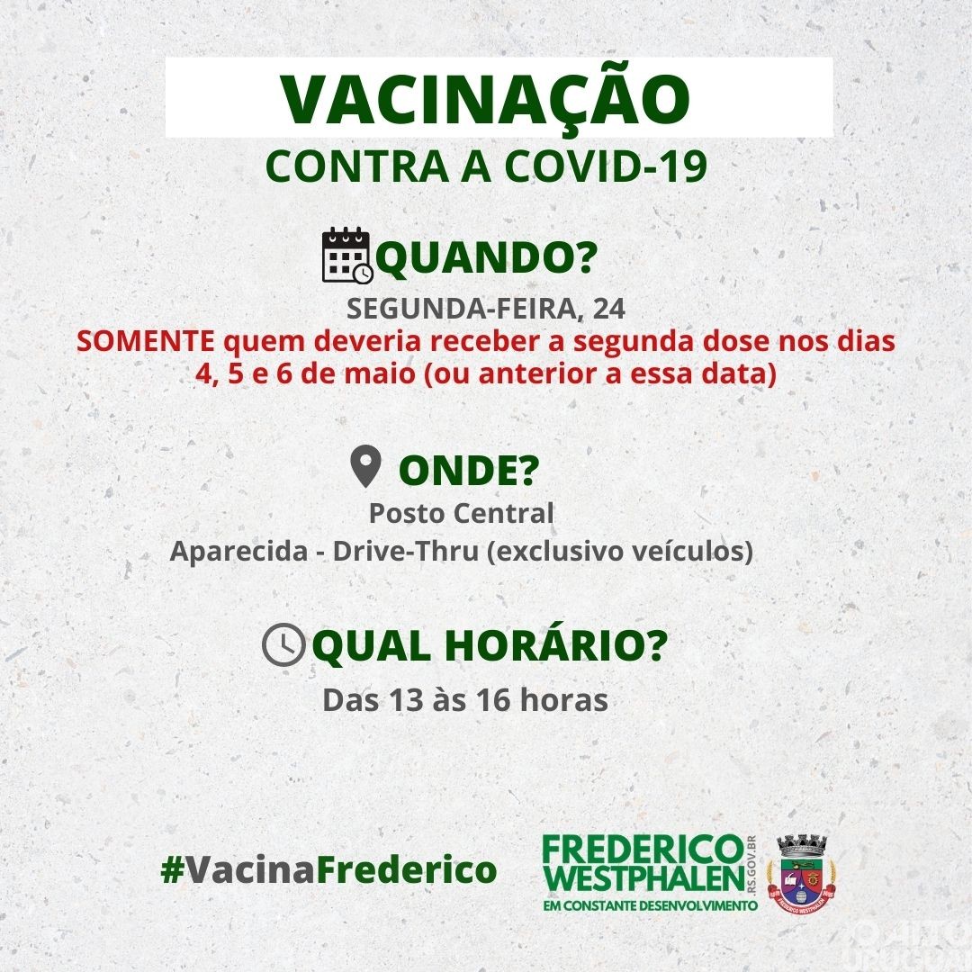 Aplicação da 2ª dose de Coronavac prossegue nesta segunda-feira, 24, em FW