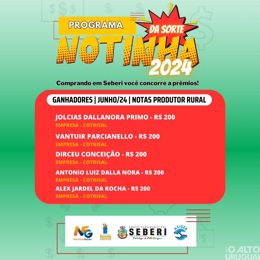 Primeiros ganhadores da Notinha da Sorte são anunciados em Seberi