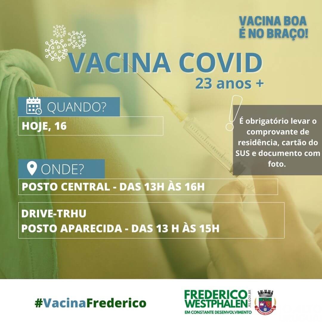 FW: vacinação para pessoas com 23 anos ou mais segue nesta segunda-feira