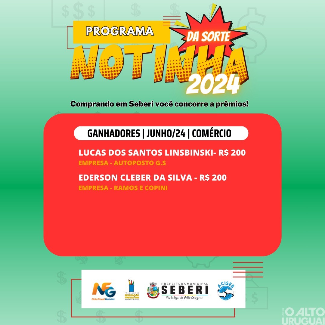 Primeiros ganhadores da Notinha da Sorte são anunciados em Seberi