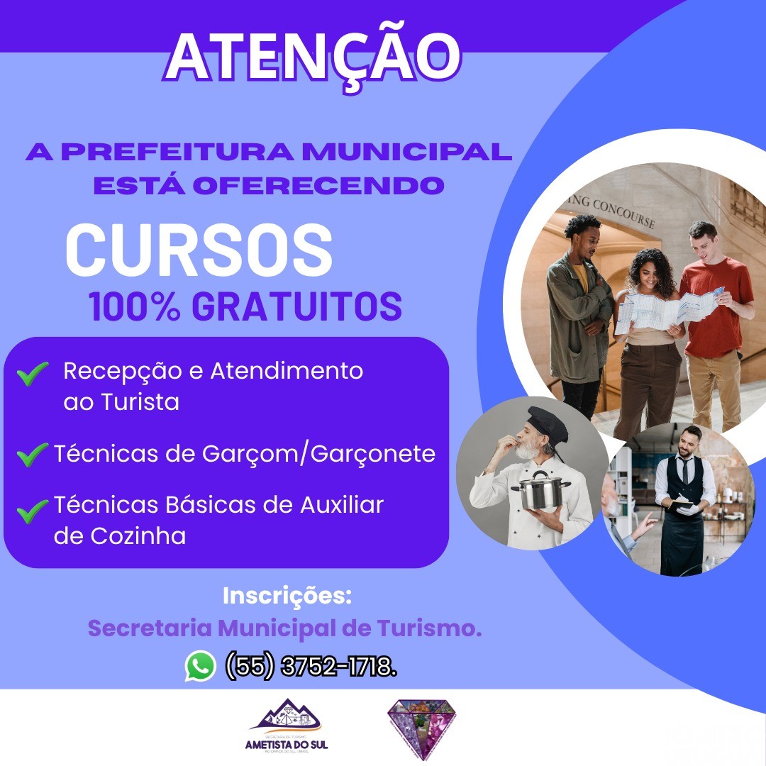 Ametista do Sul abre inscrições para cursos gratuitos em turismo e gastronomia