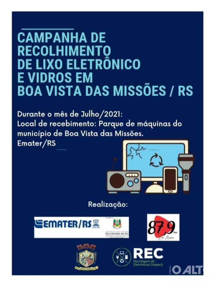 Boa Vista das Missões: prefeitura realiza campanha de recolhimento de lixo eletrônico e vidros