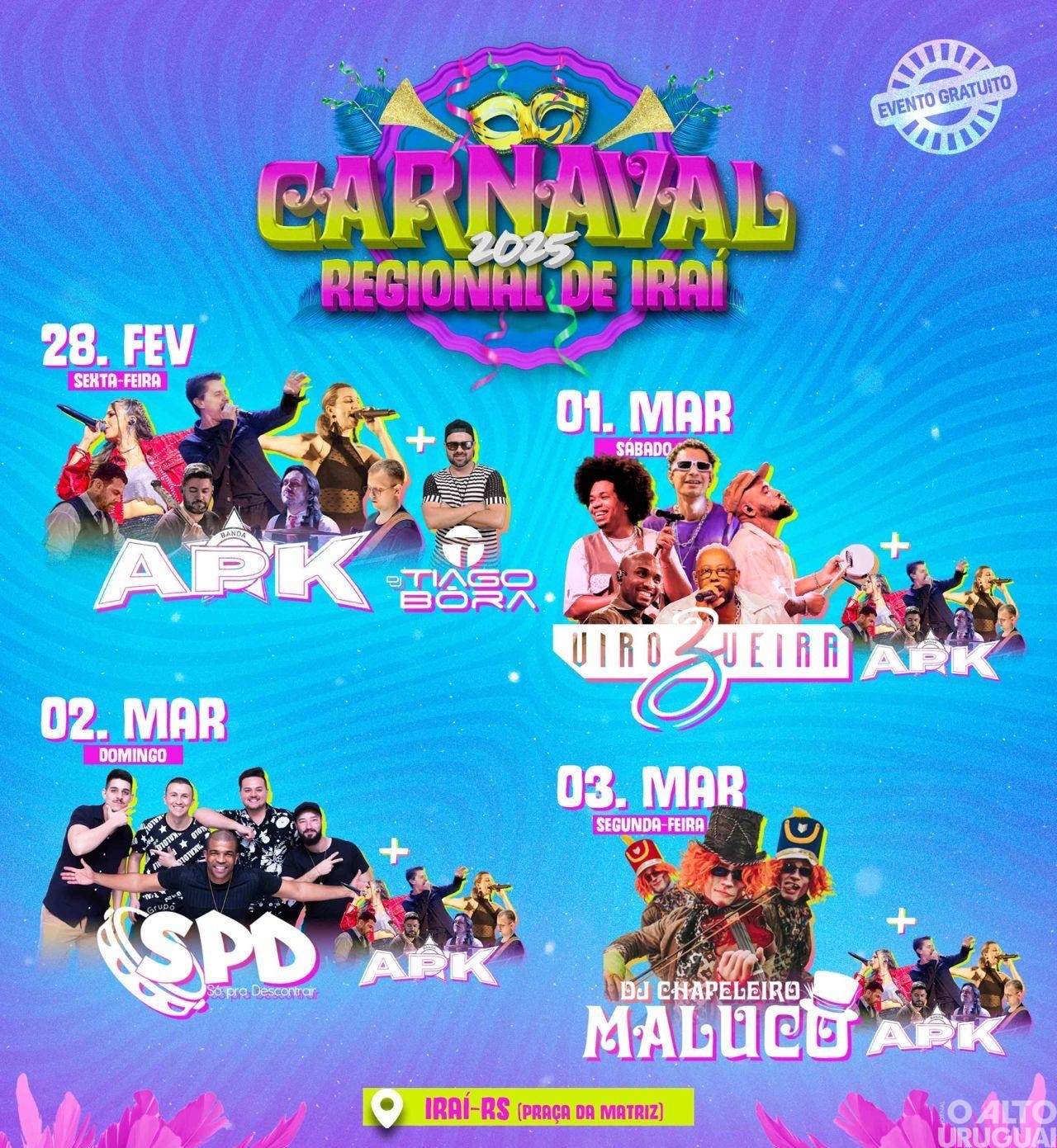 Carnaval de Iraí 2025 inicia nesta sexta-feira, 28