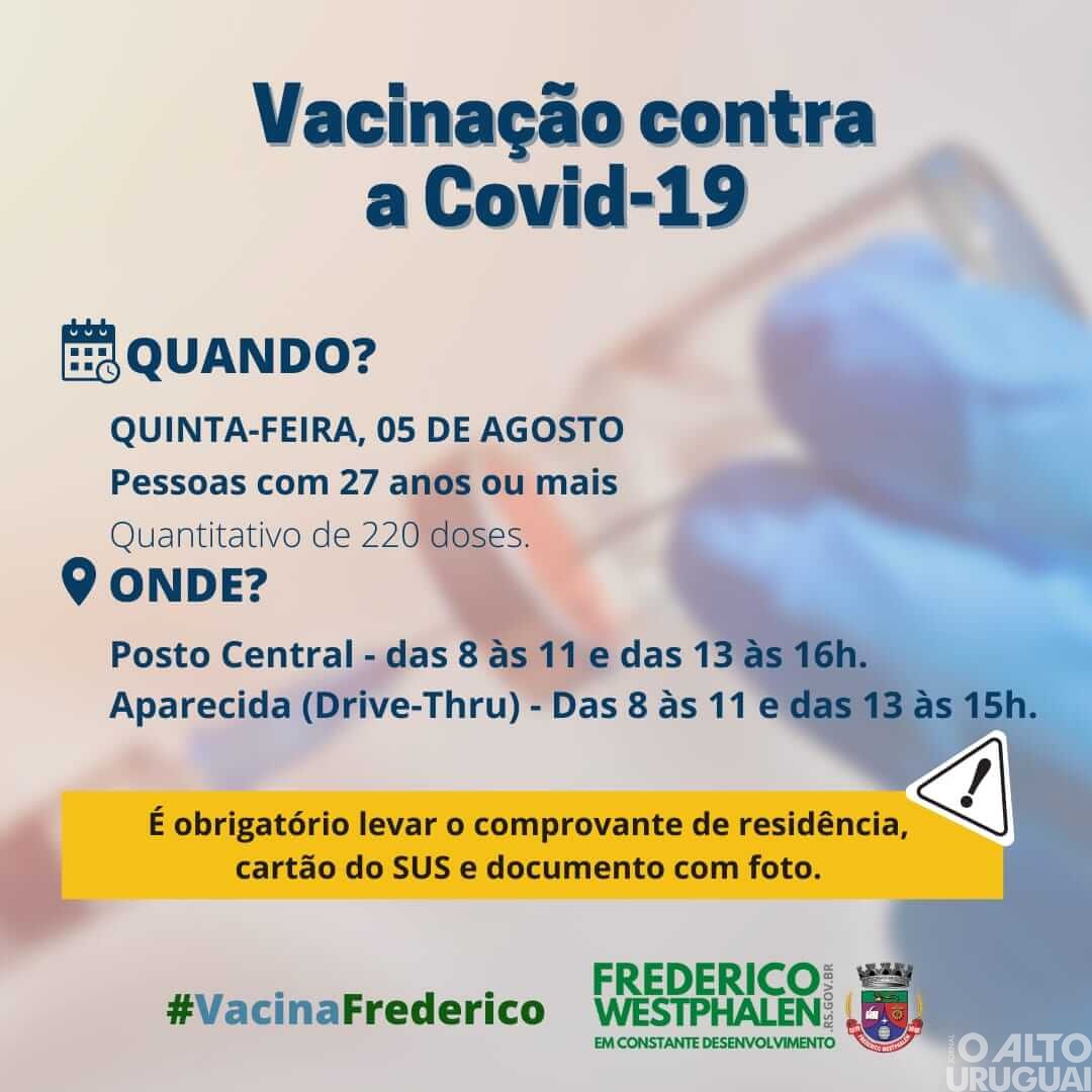 FW: vacinação para pessoas com 27 anos ou mais nesta quinta-feira