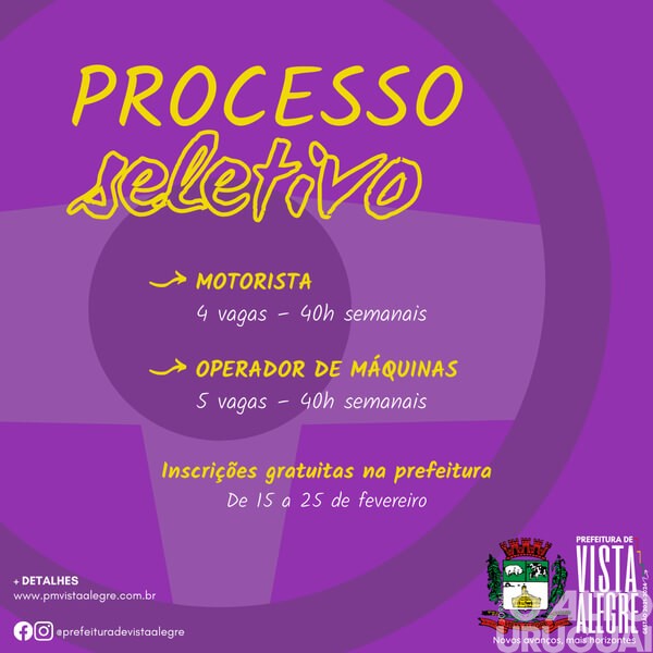 Vista Alegre: processo seletivo para motoristas e operadores de máquinas será aberto
