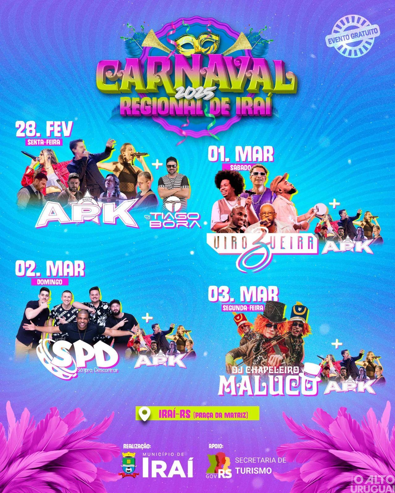 Carnaval regional de Iraí 2025 promete agitar a região com grandes atrações e presenças ilustres