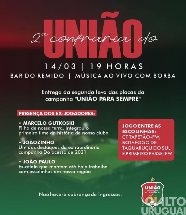 Segunda Confraria do União acontece nesta sexta-feira, 14