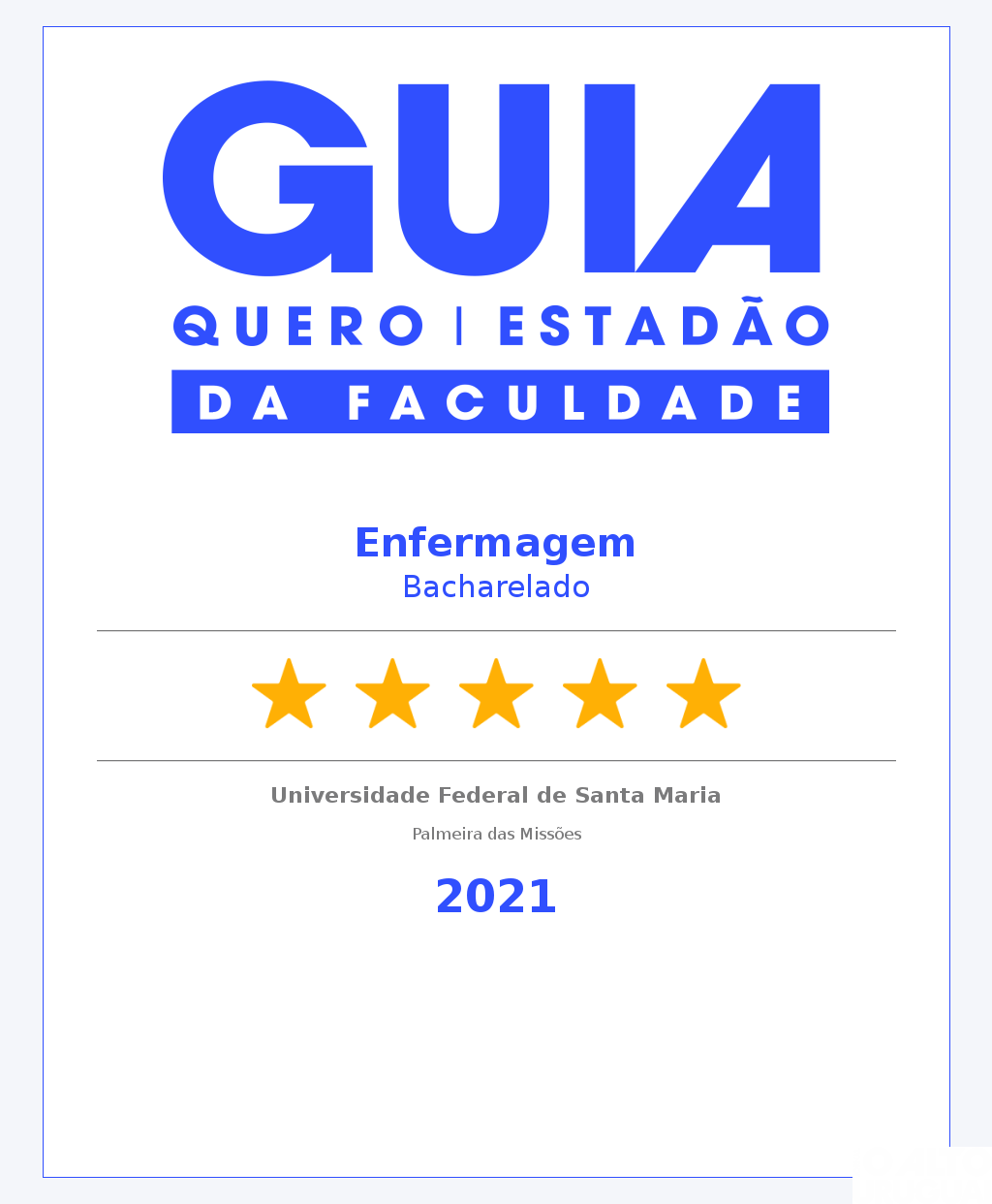 Curso de Enfermagem da UFSM-PM recebe cinco estrelas