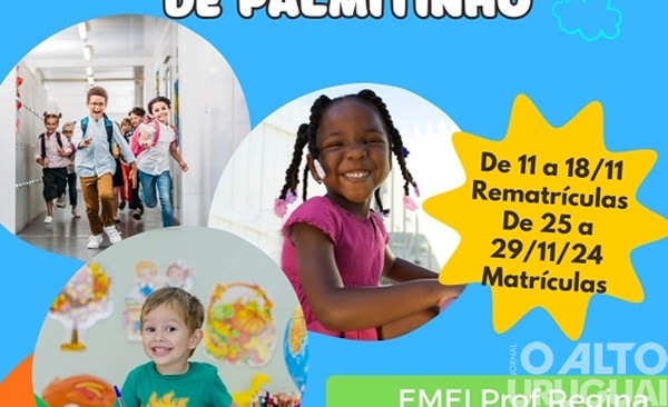 Rematrículas na rede municipal de Palmitinho se encerram na segunda-feira