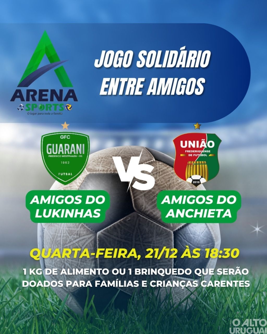 Atletas promovem jogo solidário nesta quarta-feira