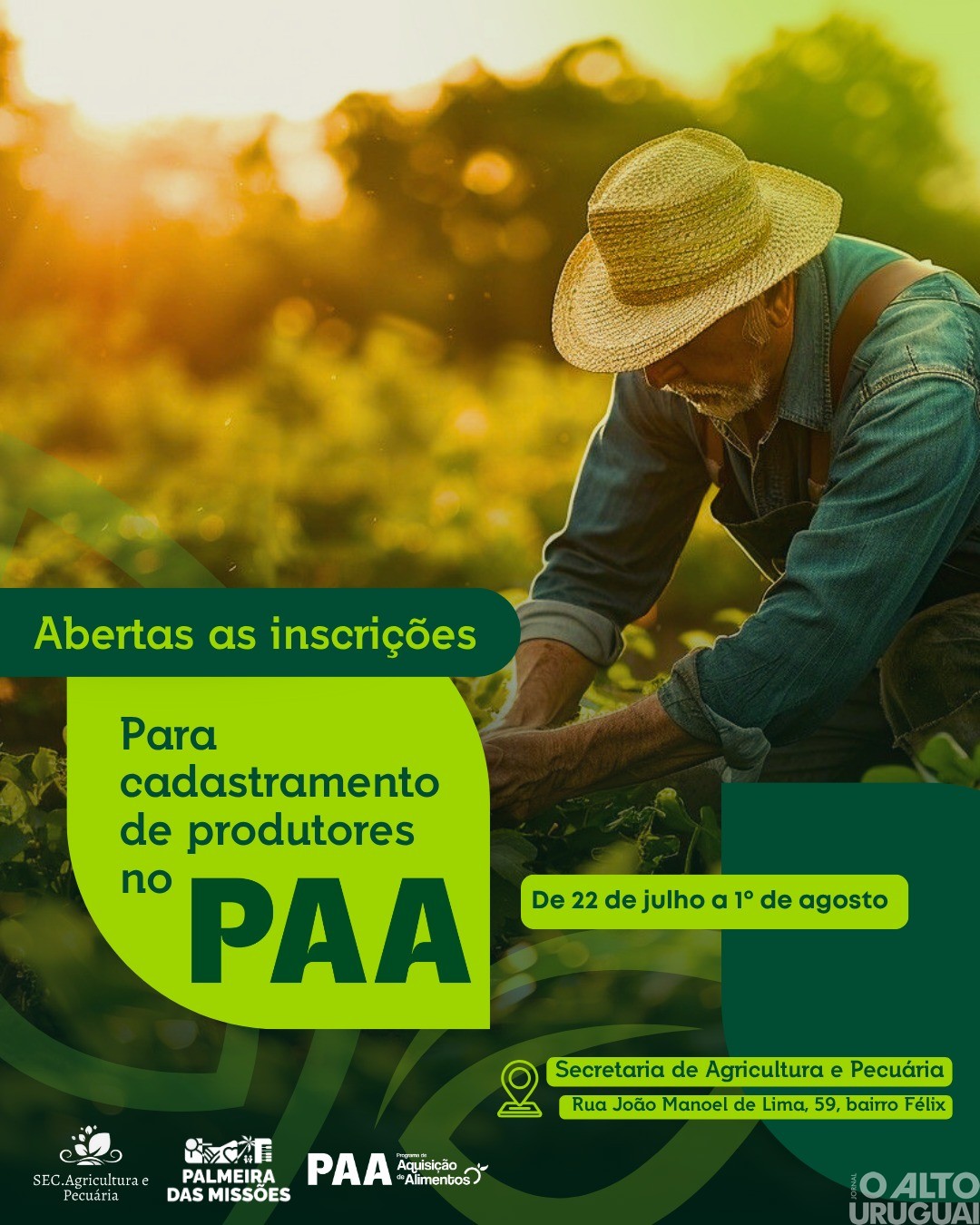 Palmeira das Missões abre inscrições para o PAA