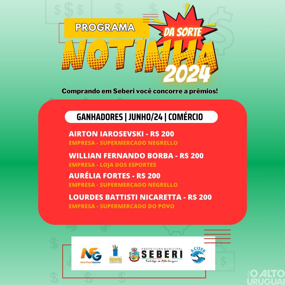 Primeiros ganhadores da Notinha da Sorte são anunciados em Seberi