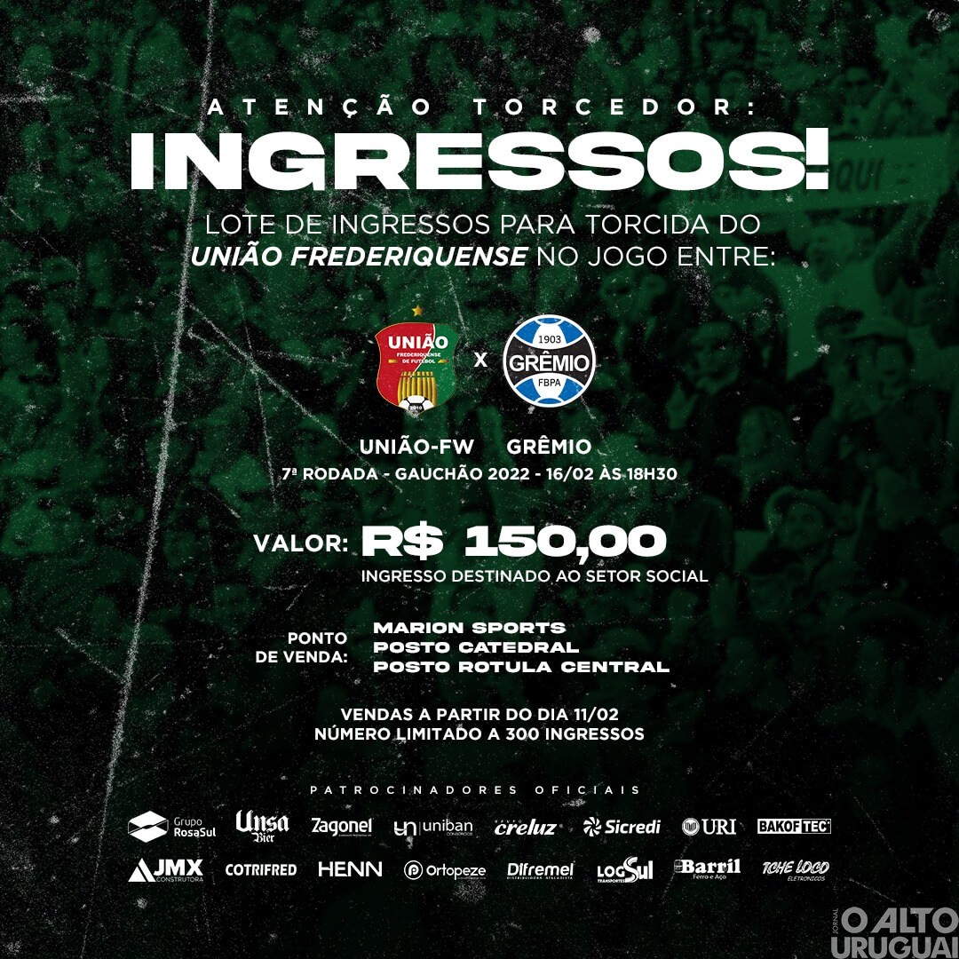 União-FW divulga último lote para partida contra o Grêmio