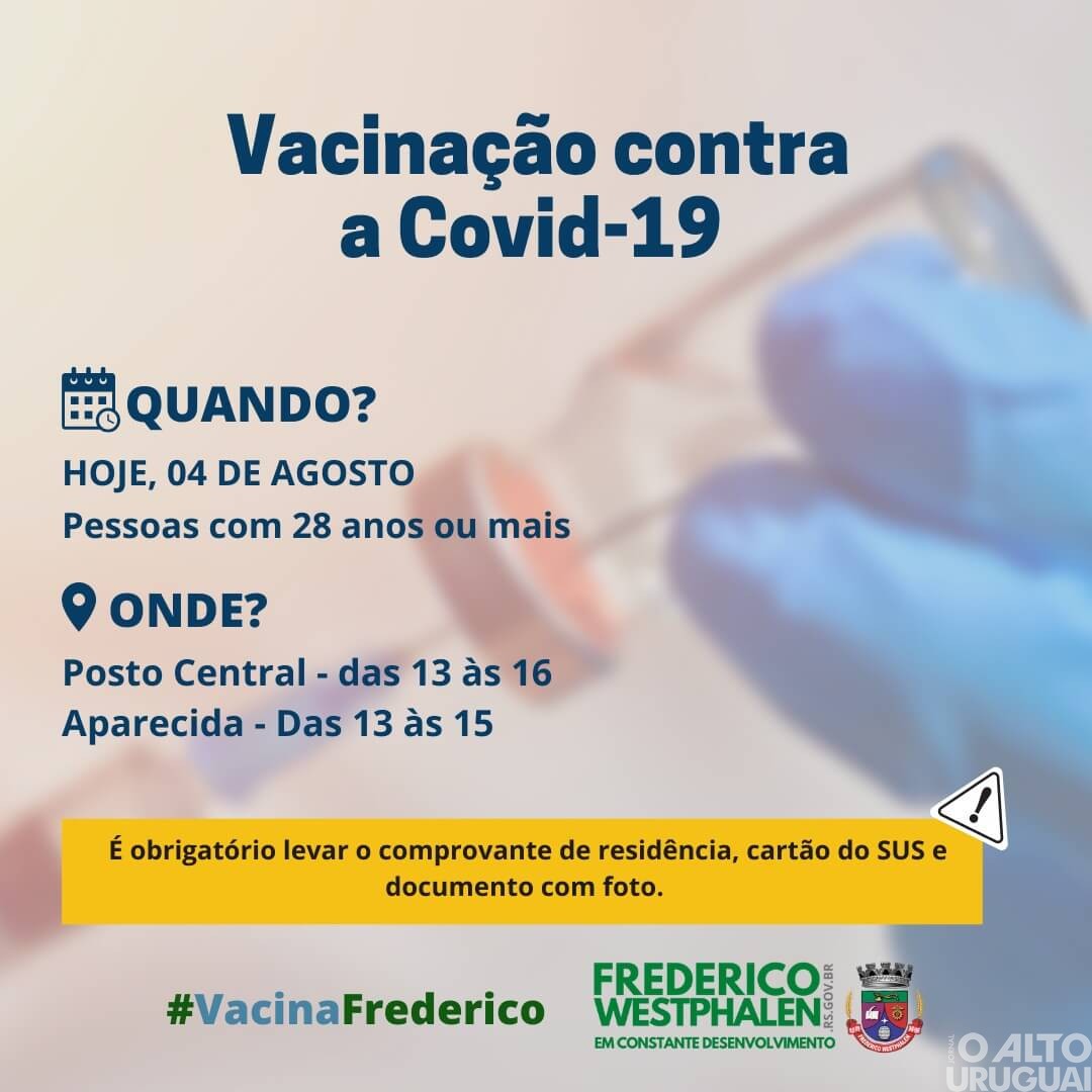 FW: vacinação para pessoas com 28 anos ou mais nesta quarta-feira